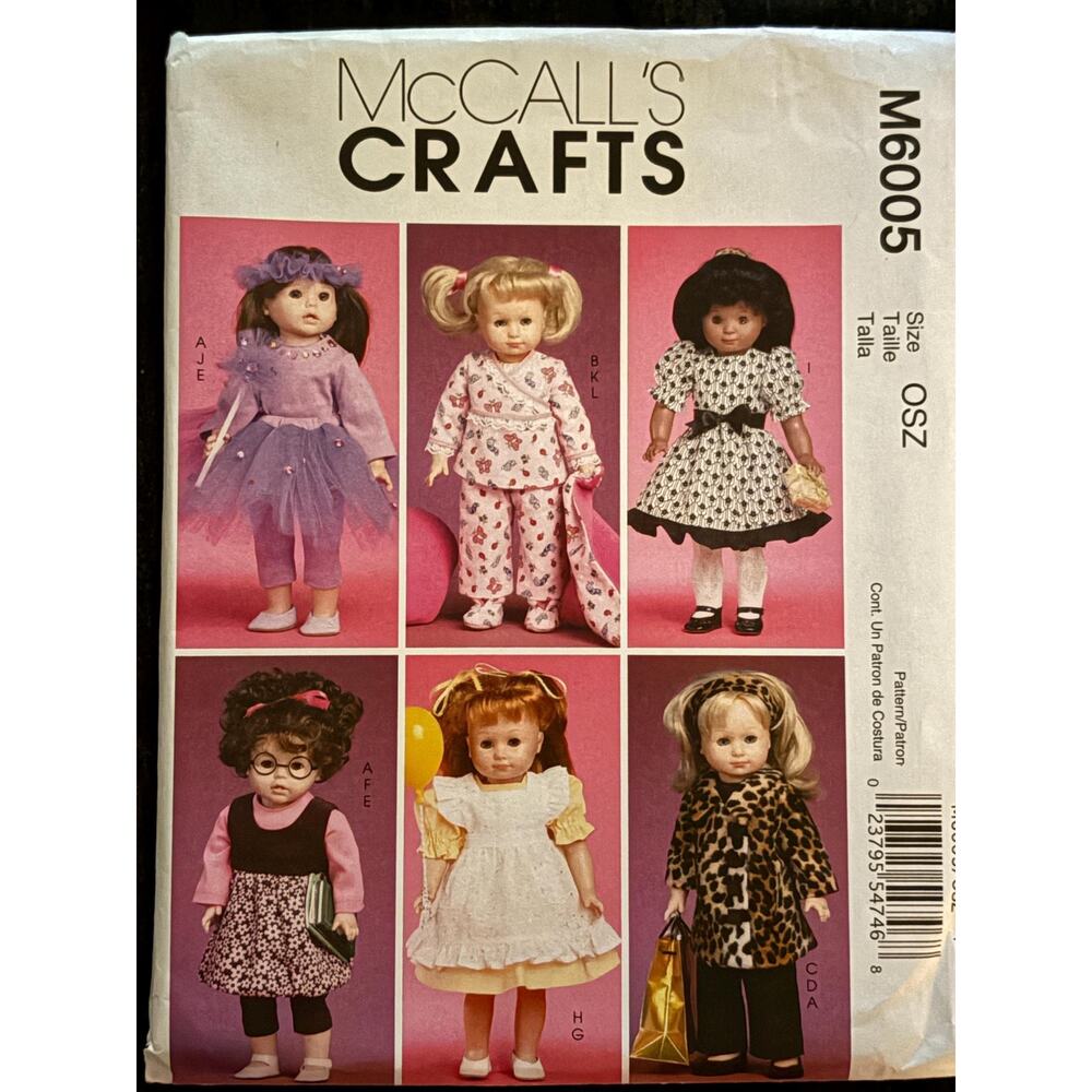M6005 McCall's Sewing Pattern Outfits and Accessories for 18" Doll